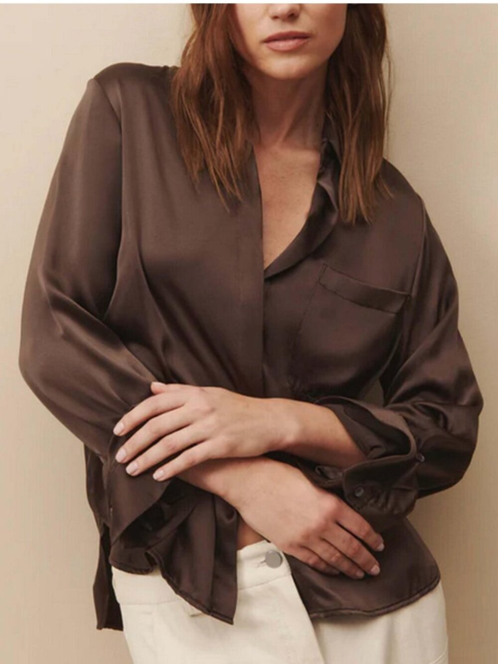 TWP 100% Silk Button Down Shirt in Chocolate Brown Size XS